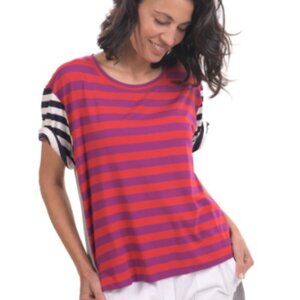 Alembika striped top, size L, red/purple/gray